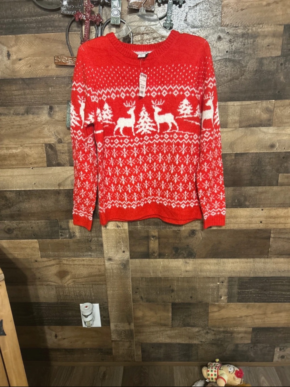 cupcakes & cashmere Red and White Fair Isle Reindeer Crewneck Sweater